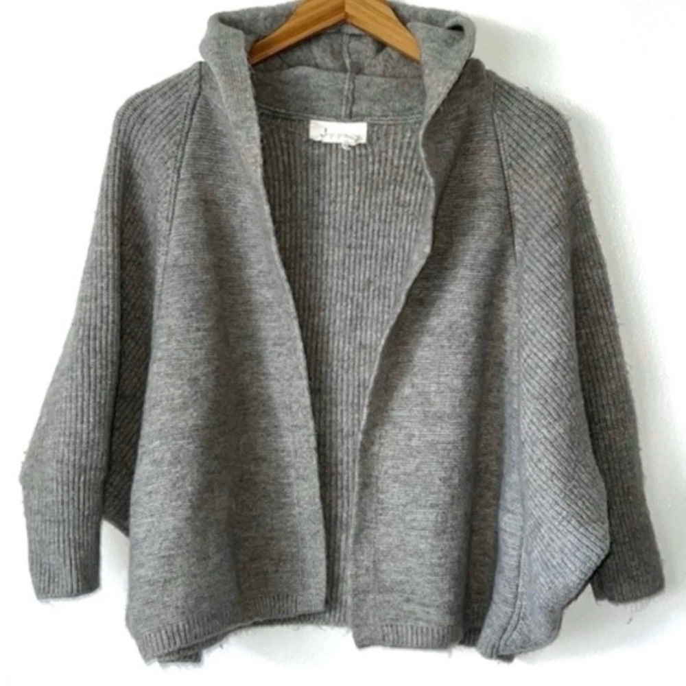 Anthropologie Gray Hooded Open Front Ribbed Cardigan